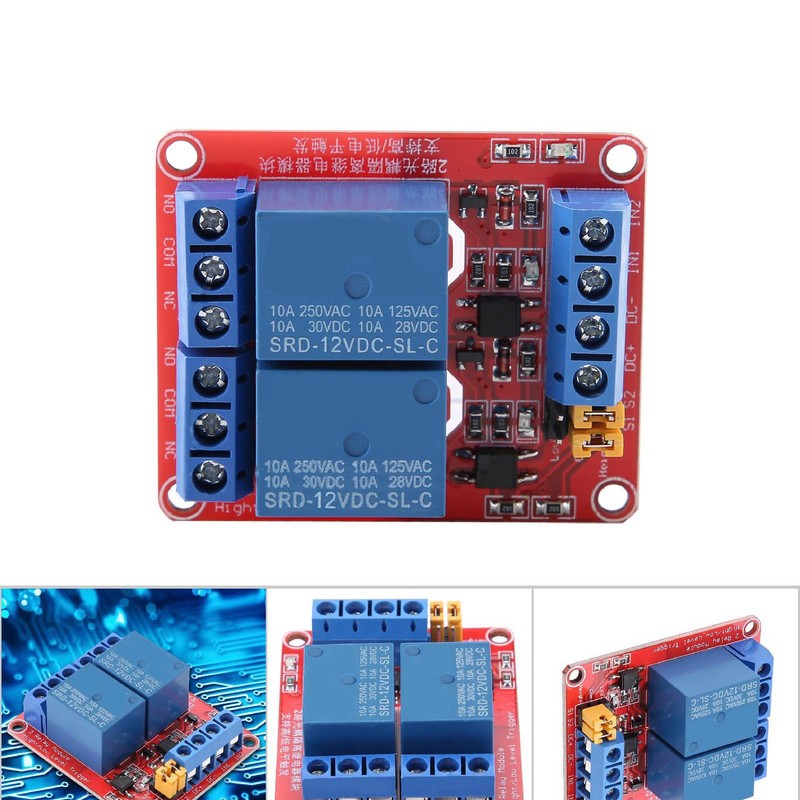 2-Channel Relay Module with Optocoupler Isolation High and Low Level