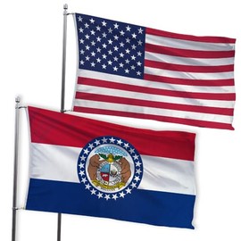USA and Missouri 3x5ft Flag Bundle Set - Printed USA flag & Printed Missouri State Flag - Strong Durable Polyester American Flag Set