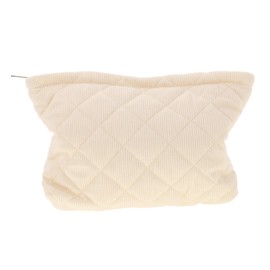 FOMIYES Large Capacity Quilted Checkered Cosmetic Bag Plush Travel Toiletry Pouch for Women Durable Corduroy Makeup Storage Beige Stylish Versatile for Everyday Use