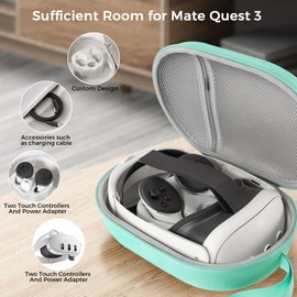 CoBak Hard Carrying Case for Meta Quest 3 - Compact design, Multiple Compartments for Elite Version VR Headset, Controllers and Accessories, Travel with Protection, Green