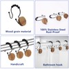 Double Shower Curtain Hooks, Wood Decorative Shower Curtain Rings, 12