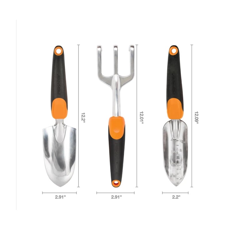 Fiskars 3-in-1 Garden Tool Set with Trowel, Transplanter & Cultivator,