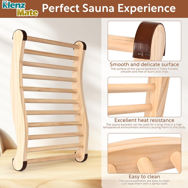 KlenzMate 2 Pcs Upgraded Sauna Backrest, 20" Sauna Accessories, S-Shaped