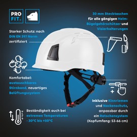 PRO FIT D!-Rock Work Safety Helmet - Robust Protective Helmet, Safety Helmet, Ventilated Construction Helmet, Adjustable Headband & Chin Strap, Work Helmet - White