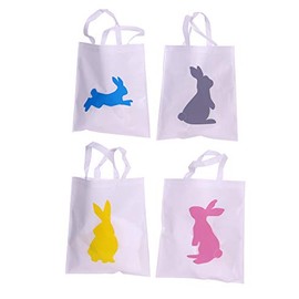 Funiverse Bulk 24 Pack Bunny Tote Bag Assortment 15" x 16" - Easter Egg Hunt or Baby Shower Four Colorful Styles Ready for The Largest Easter Event