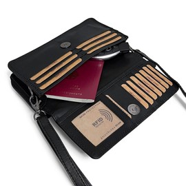 Benthill Travel Wallet XXL Genuine Leather - Shoulder Bag Made of Genuine Leather - Travel Document Bag - Large Wallet - Large Purse Wrist Bag, black, vintage