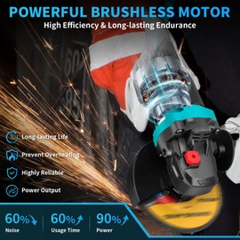 Hlrmsat Cordless Angle Grinder 5-Inch,21V Brushless Power Grinder Tool with 2x6.0Ah Battery & Charger,10000RPM Variable Speed Amoladora Angular,Esmeriladora for Metal Cutting,Grinding,Polishing