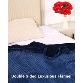 SUNNY HEAT Heated Blanket 72"x84" Full Size, Striped Fabric Flannel with 1-12 Hours Timer Up & 10 Optional Heating Levels - Dark Blue