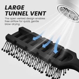 Cepillo de ventilación para el cabello con ventilación de 11 filas, para hombres y mujeres, cepillos de ventilación con cerdas con punta de bola para secado rápido de cabello recto y rizado y húmedo (negro)