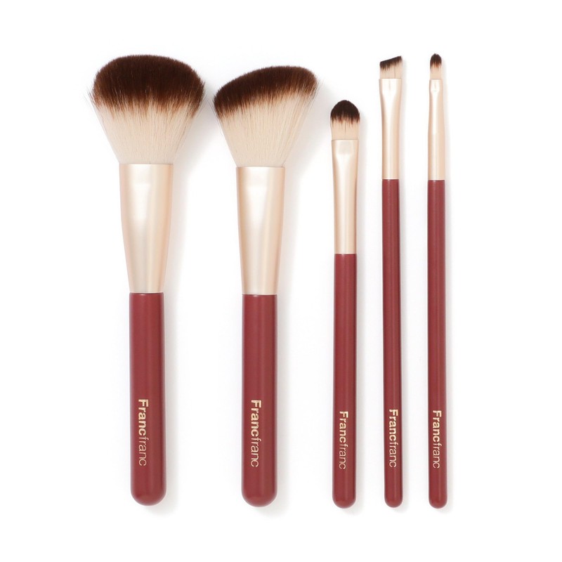 Francfranc Bi-Color Makeup Brushes Set Brown 5pcs with Case Cosmetic