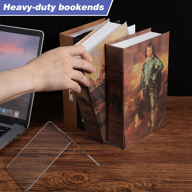 16 Pcs Bookends Clear Acrylic Bookends for Shelves Heavy Duty