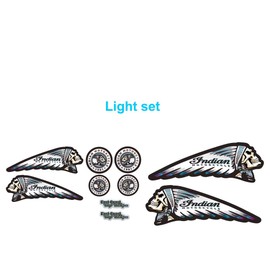Indian Skull Vinyl Decals 8 pc Set - Pick from 5 Color Choices - for Indian Scout Chief Sixty 60 FTR 1200 Chieftain Dark Horse Roadmaster Bobber Challenger Motorcycle (Light)