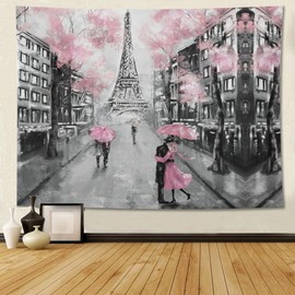 Narikuto Eiffel Tower Tapestry Paris Tapestry Backdrop Romantic France City Wall Tapestry Paris Birthday Party Decorations Lover Couple Banner for Bedroom Living Room Decor 60"x40"