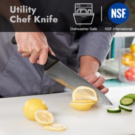 CURTA 8-inch Commercial-Grade Chef's Knife, NSF Listed, Ergonomic, Non-slip Black Handle, High Carbon 420 Stainless Steel Forged Blade Straight Edge, Dishwasher Safe, Rust Proof