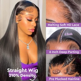 Minqisheng Real Human Hair Wig 13x6 Lace Front Wigs Human Hair 20 Inch Straight Wigs Human Hair with Baby Hair 210% Density HD Lace Front Wigs Pre Plucked
