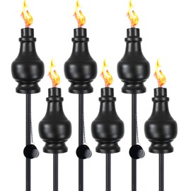 tewei 6 Pack Metal Citronella Torches for Outside, 60In Black Garden Torches Outdoor, Easy to Refill Upgraded Metal Torches for Yard, Tabletop Torch Light for Backyard Pathway Patio Party