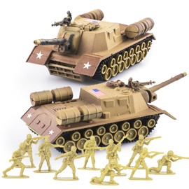 MaozyHomie US Army Tank and Army Men Toys Playset, 2pc US Tank-1 Models with 10pc Toy Soldiers, Desert Tan 1:72 Military Vehicle, Ideal Military Toy Set for Kids Boys