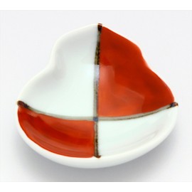 Arita Ware Sota Kiln 97127 Gourd Shaped Bean Plate, Checkered (Vermilion)