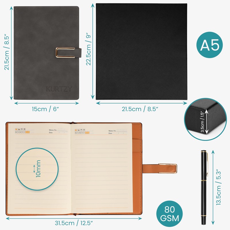 Kurtzy PU Leather Notebook with Pen - Refillable A5 Writing