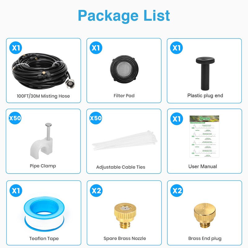 Bonviee Misters for Outside Patio, 100FT Misting Cooling System for