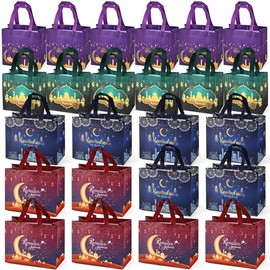 24PCS Ramadan Mubarak Reusable Gift Bags, Assorted Sizes Treat Bags with Handles, Ramadan Mubarak Party Bags, Multifunctional Non-Woven Ramadan Bags for Gifts Wrapping, Ramadan Kareem Party Supplies