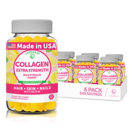 Lunakai Collagen Gummies - Tastiest Proprietary Formula - 200mg Hydrolyzed Collagen Gummies for Women and Men with Biotin, Zinc, Vitamin C and E - Non-GMO Anti Aging Supplement for Women - 6 Pack