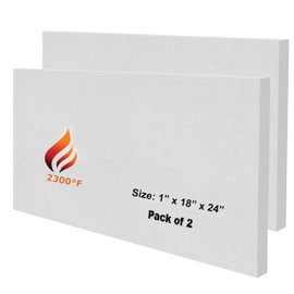 2 Pack Ceramic Fiber Board - 2300F Rated - 1" x 18" x 24" - Fireproof Board - Ceramic Fiber Insulation Board for Stove, Furnace, Forge, Kiln, Boiler, Pizza Oven, Fireplace Baffle Board