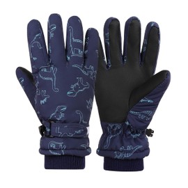 Sea Zaela Waterproof Winter Gloves For Kids Toddler Warm Snow Gloves Boys Girls Ski Gloves Windproof Mittens Youth,Navy Blue Dinosaur,6-9 T