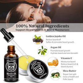 MALE GOD Kit de Barba - Set de Aseo con Aceite y Bálsamo Orgánicos, Cepillo y Peine de Madera, Tijeras, Caja de Regalo de Lujo, Bolsa de Nylon - Regal