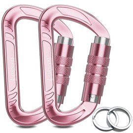 Lorsum Auto Locking Carabiner Clips Heavy Duty, 12KN /1227kg Lightweight (1.0oz), Sturdy Twist Lock Caribeeners for Camping Hiking Hammock Swing Backpack, Dog Leash and Harness etc, 2 Pack Pink