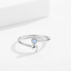 JUSTKIDSTOY Semicolon Ring 925 Sterling Silver Adjustable Open Opal Ring Suicide Awareness Jewelry Inspirational Semicolon Gifts for Women
