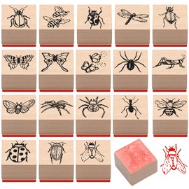 MotiMind 18 Pcs Insect Wood Stamps Set Wooden Rubber Holiday Stamps for Card Making Decoration and Scrapbooking Supplies