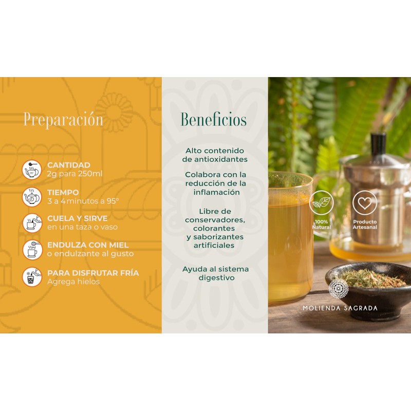Molienda Sagrada, Tisana Hinojo Jengibre, Infusión Herbal Revitalizante, 150 gramos