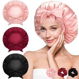 Seidenhaube zum Schlafen,Weiche Satin-Schlafmütze,Nachtmütze für lockiges Haar,Satin Haarhaube für Damen,Schlafmütze Seide,Haare Schützen für die Nacht Bonnet mit elastischem Band(3 Stück)