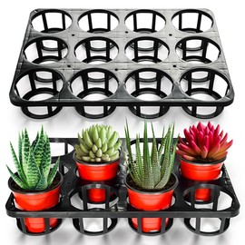 RooTrimmer 12 Cell Round Nursery Pots Tray, Plant Pot Shuttle Carry Holder and Trays for 4 inch Round Plastic Nursery Pots Flowerpot Carrier Transporting (16.75" 12.43", 2.1" Deep, 5-Pack)