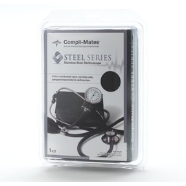 Medline Compli-Mates Professional Handheld Adult Aneroid Sphygmomanometer and Dual Head Stethoscope Kit, Stainless Steel, Black, 1 Kit