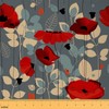 Poppy Flower Upholstery Fabric by The Yard, Garden Floral Bltanical