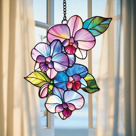 Orchid Flower Acrylic Suncatcher Faux Stained Glass Window Hanging Orchid Lover Gift Yard Kitchen Decor