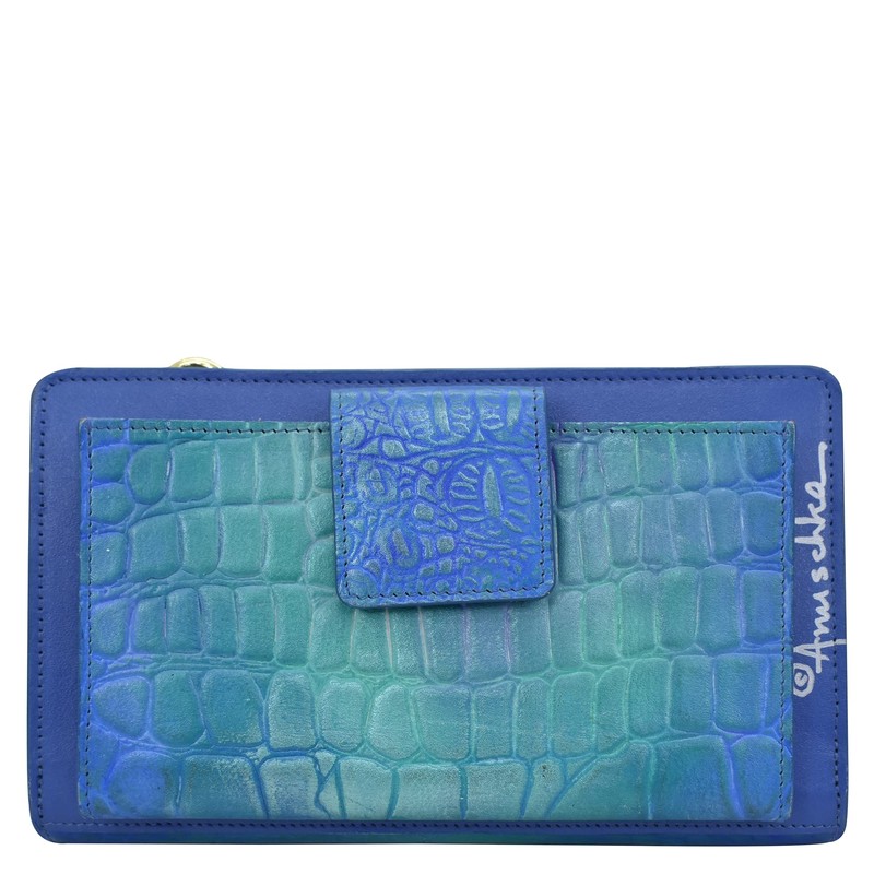 Anuschka Hand-Painted Leather, Croco Embossed Peacock, Croco Embossed Peacock, One