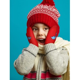 Geyoga 3 Pairs Children's Winter Mittens Stretchy Knitting Gloves Dinosaur Warm Full Finger Mittens (Fresh Style)