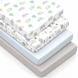 4 Pack Crib Sheets for Girls – Fitted Crib Sheets for Standard Crib Mattress and Toddler Mattress, Ultra Soft Breathable Washable Polyester, 28x52inch, Blue & Grey Forest
