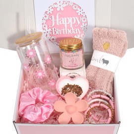 HIDDEN NUTS Birthday Gift for Teen Girls, Happy Birthday Box for Girl, Cute Preppy Stuff for Tween Girls, Christmas, Cute Daisy Aesthetic Glass Cups Tumbler Teen Gals Gifts Set 8pcs