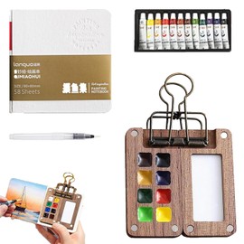 15 Colours Portable Watercolour Palette, Mini Watercolour Box, Watercolour Paint Set, Wooden Sketchbook Palette, Watercolour Painting Box, Magnetic Palette with Clip, Mini Wooden Palette, Foldable (8