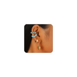 LKingel Gold Hoop Earrings for Women Gold Ear Cuff Earrings Set Non Pierced Earrings Clip Earrings Cartilage Hoop Earrings Punk Love Beaded Earrings Clip Earrings (style6)