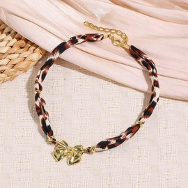 Azusa Sun Scarf Necklace with Charm for Women Boho Gold Plated Chunky Heart Bow Bandana Necklace Adjustable Leopard Choker Summer Beach Holiday Jewelry Gift - Bow