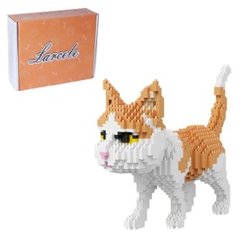 Larcele 1390 Pieces Micro Building Blocks Toy Kit, Mini Animal Bricks Building Blocks Set KLJM-05 (Orange and White Cat) Reusable