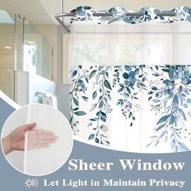 Zussun Blue Eucalyptus No Hook Shower Curtain with Snap in Liner Watercolor Floral Plant Leaf Shower Curtains for Bathroom Botanical Flower Waterproof Fabric Bath Curtain Decor 71×74In