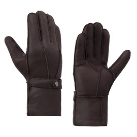 MGGMOKAY Men's Shearling Gloves Men's Leather Gloves Shearling Warm Winter Gloves, brown