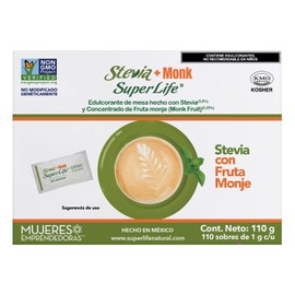 Super Life Stevia con Fruta del Monje Endulzante 110 Sobres de 1 g
