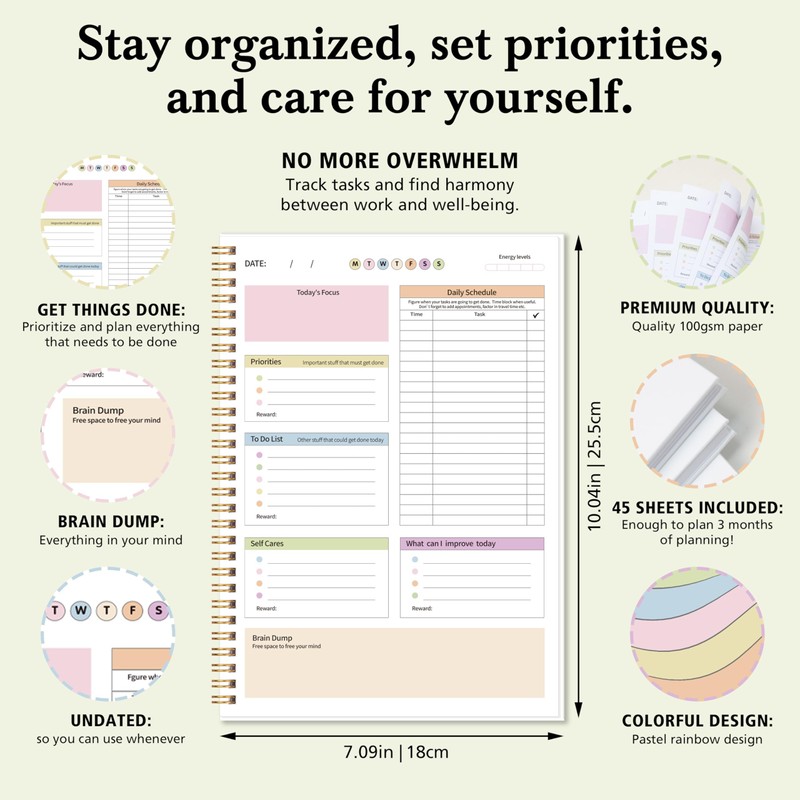 ADHD Daily Planner - Productivity Planner & Undated Task Management
